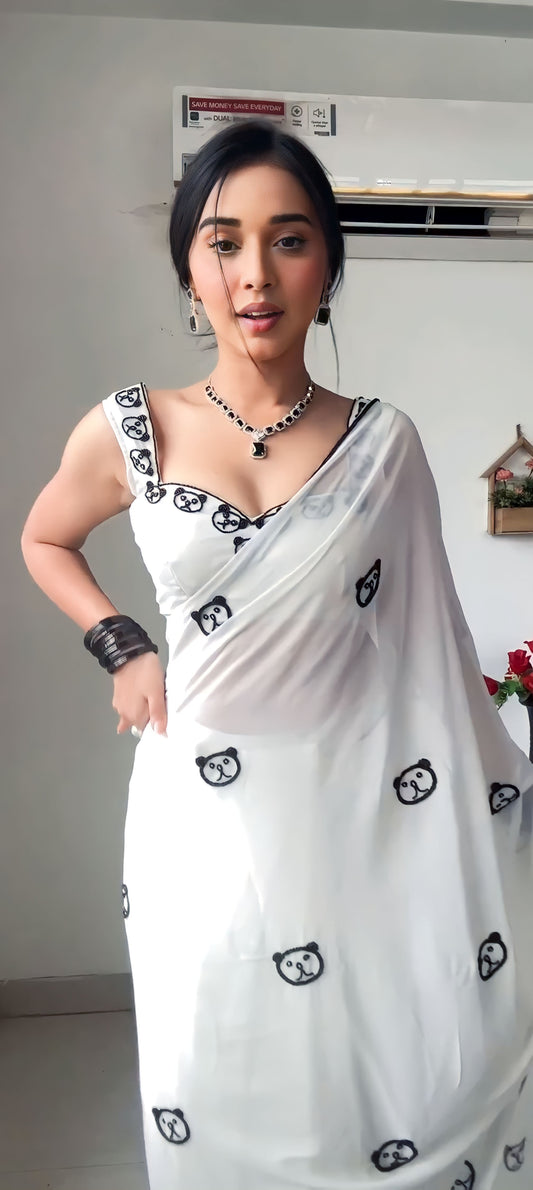 Stylish and Comfortable White Color Georgette Saree for Effortless Glam