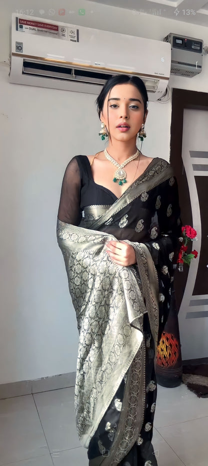 Chic Black  Ready-to-Wear Cotton Saree for Modern Women