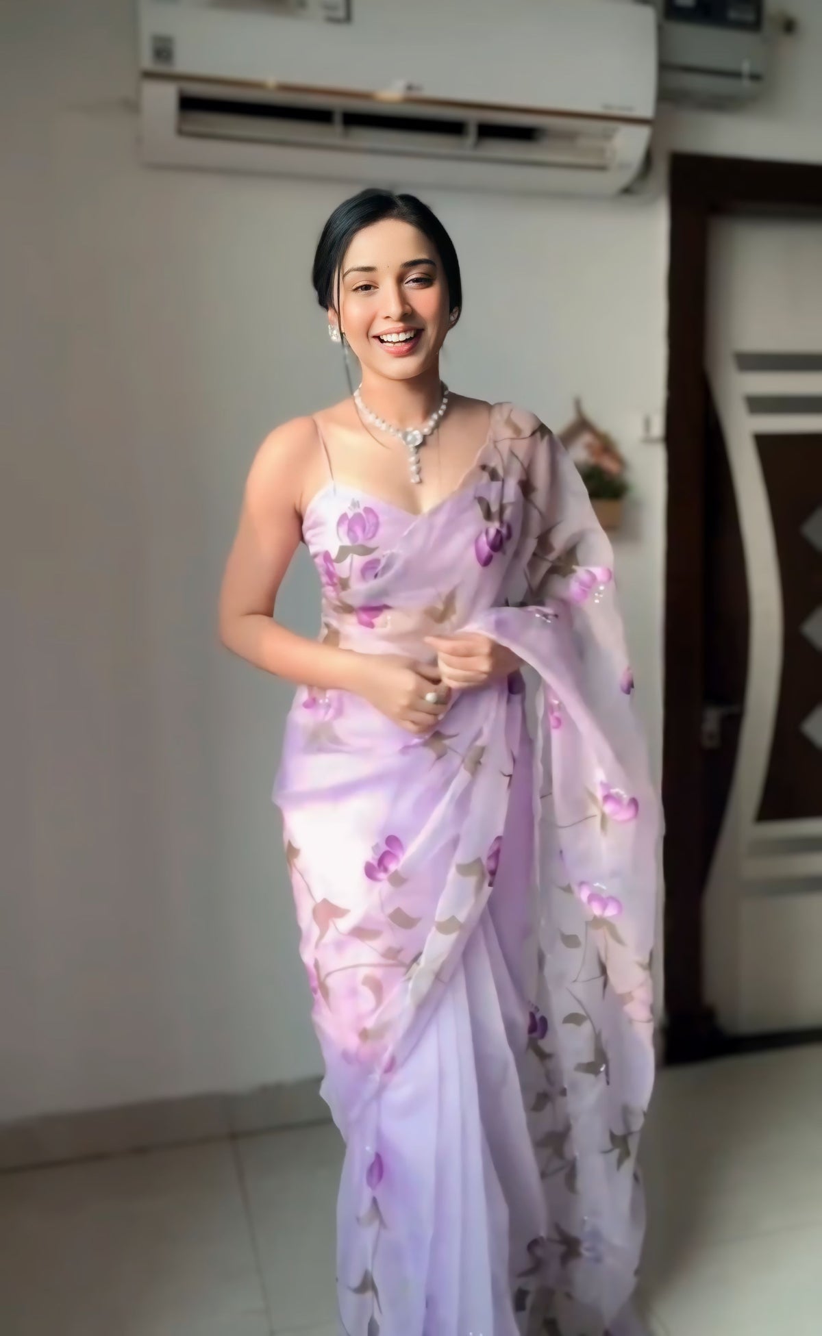 Lavish Lavender One-Minute Saree in Organza: Make a Statement with Style and Comfort