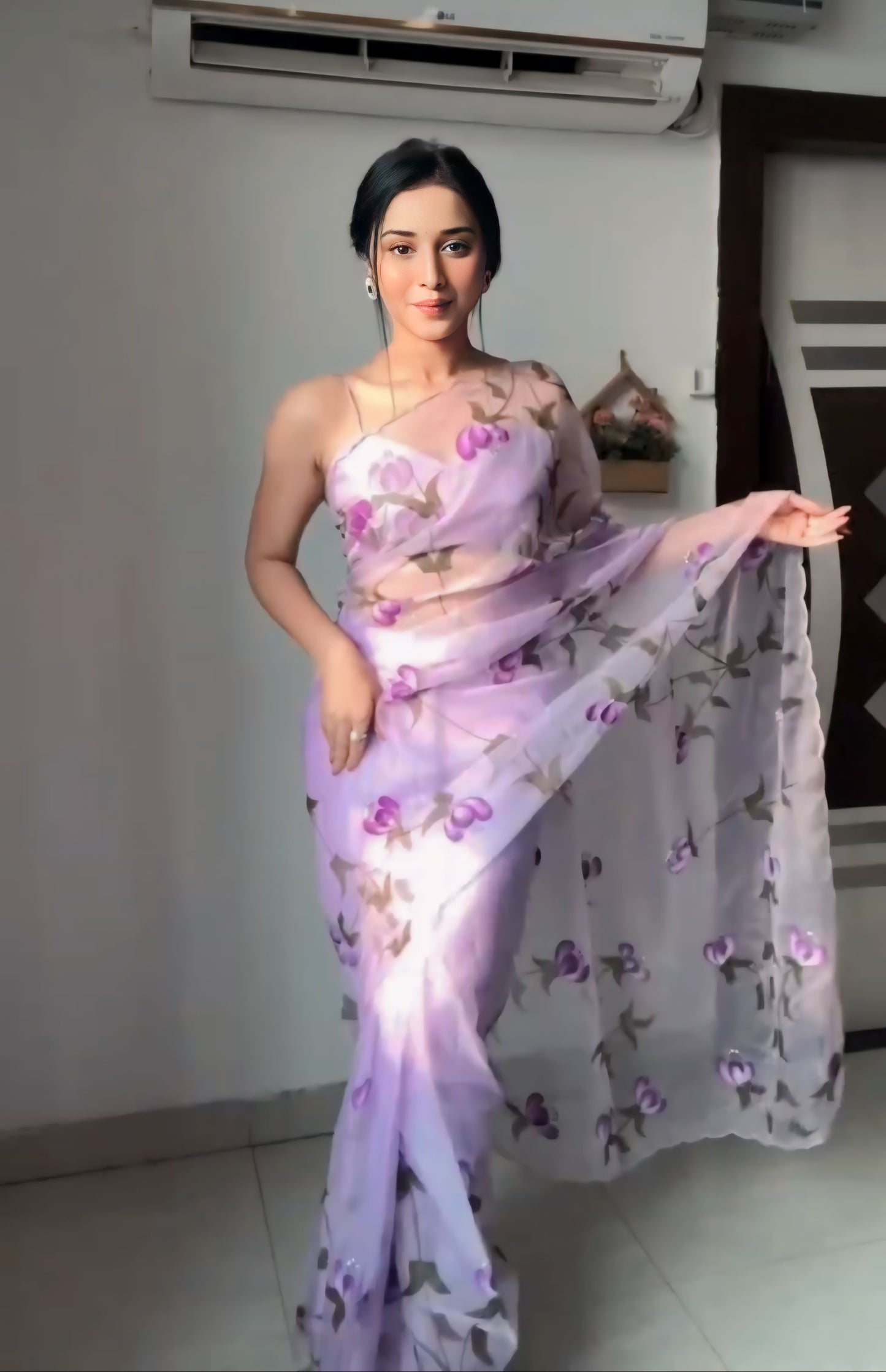 Stunning Lavender Color Organza Saree: Draped in One Minute, Perfect All Day