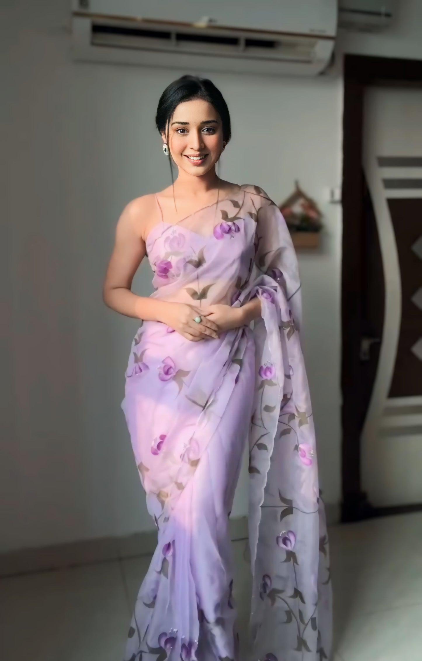 Stunning Lavender Color Organza Saree: Draped in One Minute, Perfect All Day