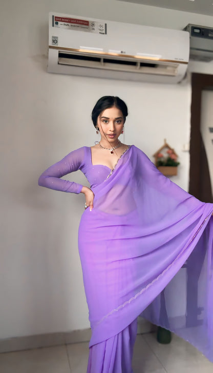 Lustrous Lavender Color Georgette Saree: Elegant and Easy-to-Wear for Modern Women