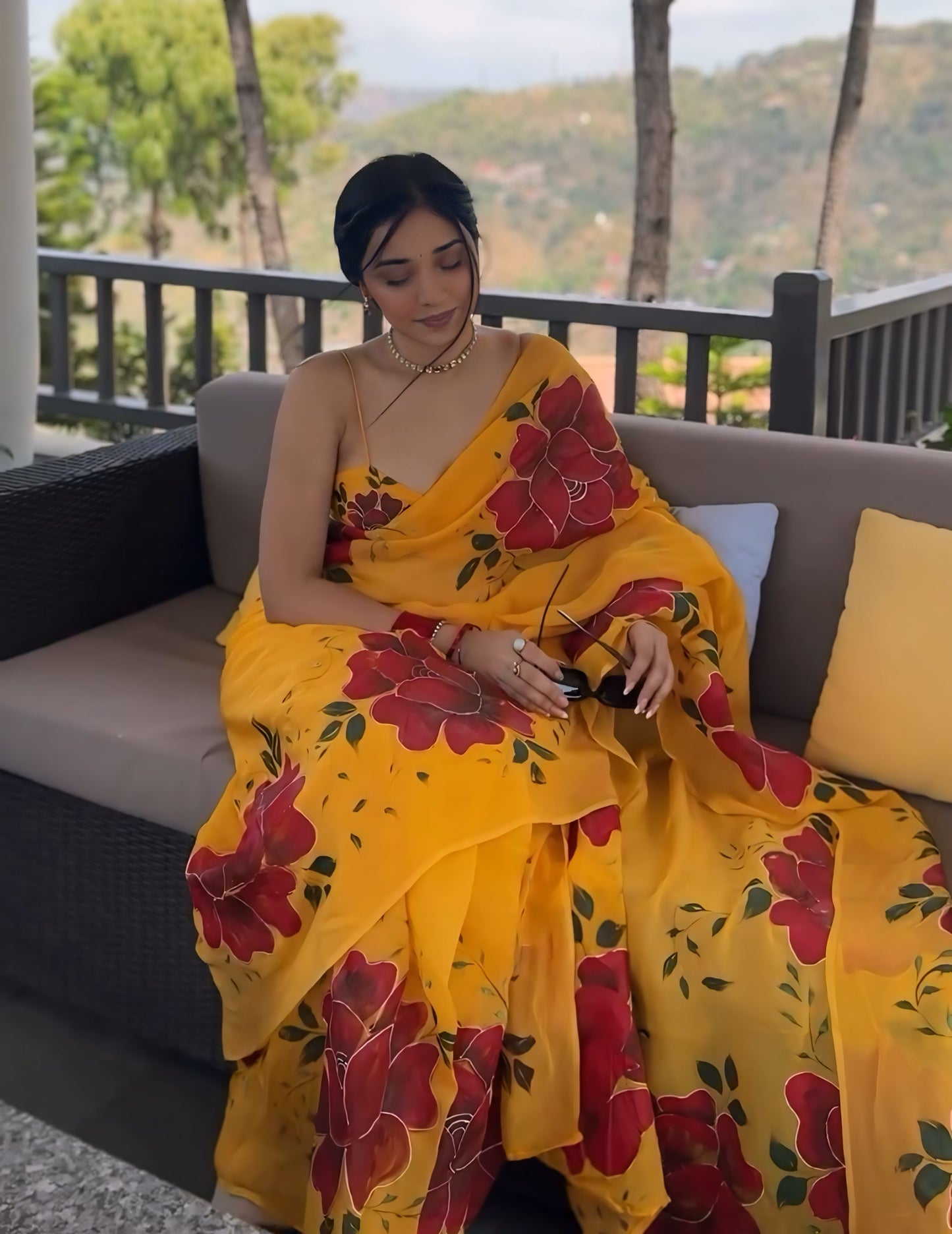 Stylish and Lightweight Yellow Georgette Saree for Hassle-Free Draping in a Minute