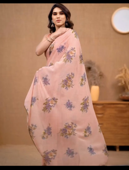 Vibrant Georgette Saree: Peach Color Design for Easy One-Minute Draping