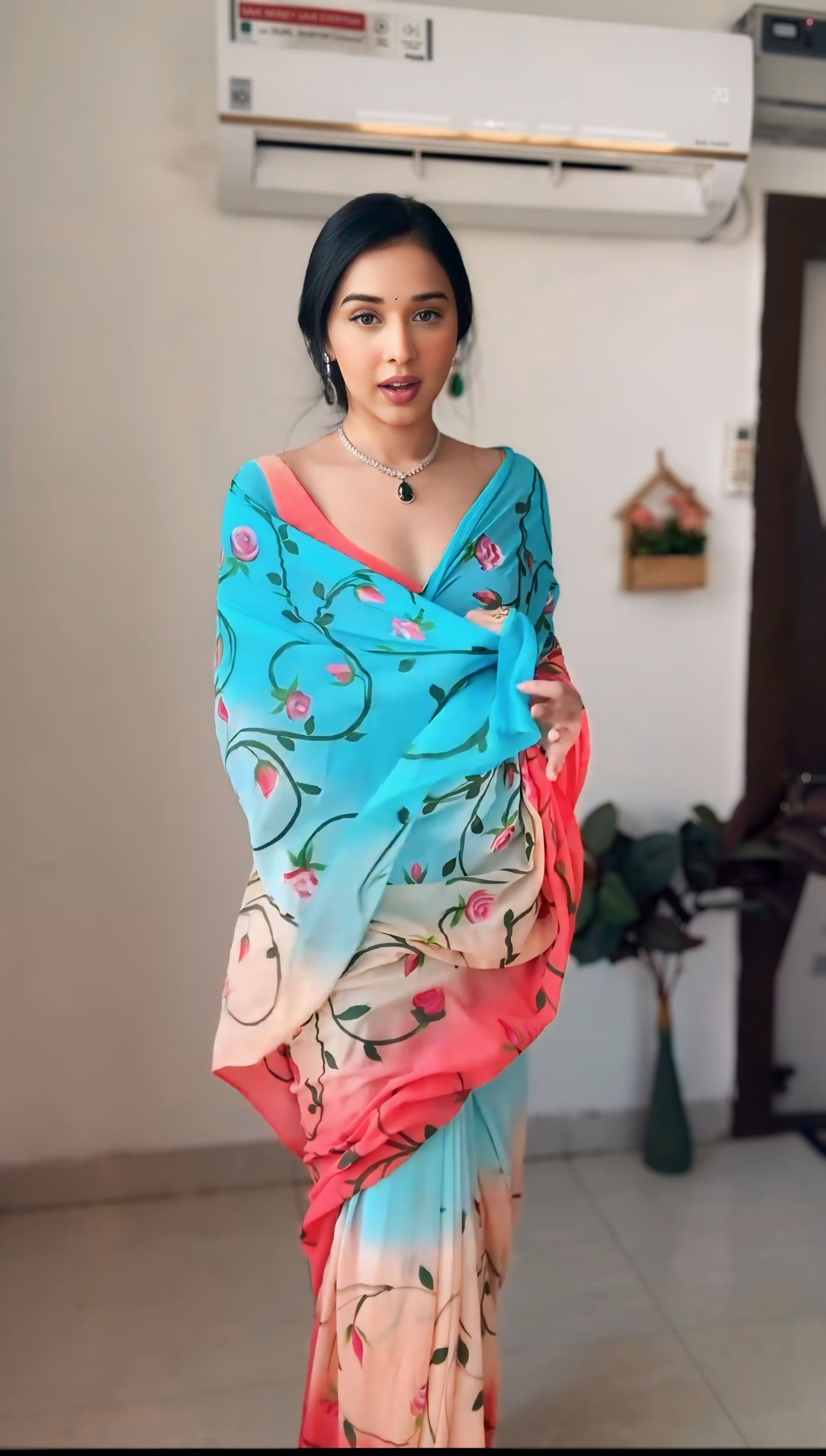 Vibrant Multi-Color One-Minute Wear Georgette Saree for Effortless Style and Grace