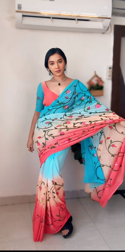 Vibrant Multi-Color One-Minute Wear Georgette Saree for Effortless Style and Grace