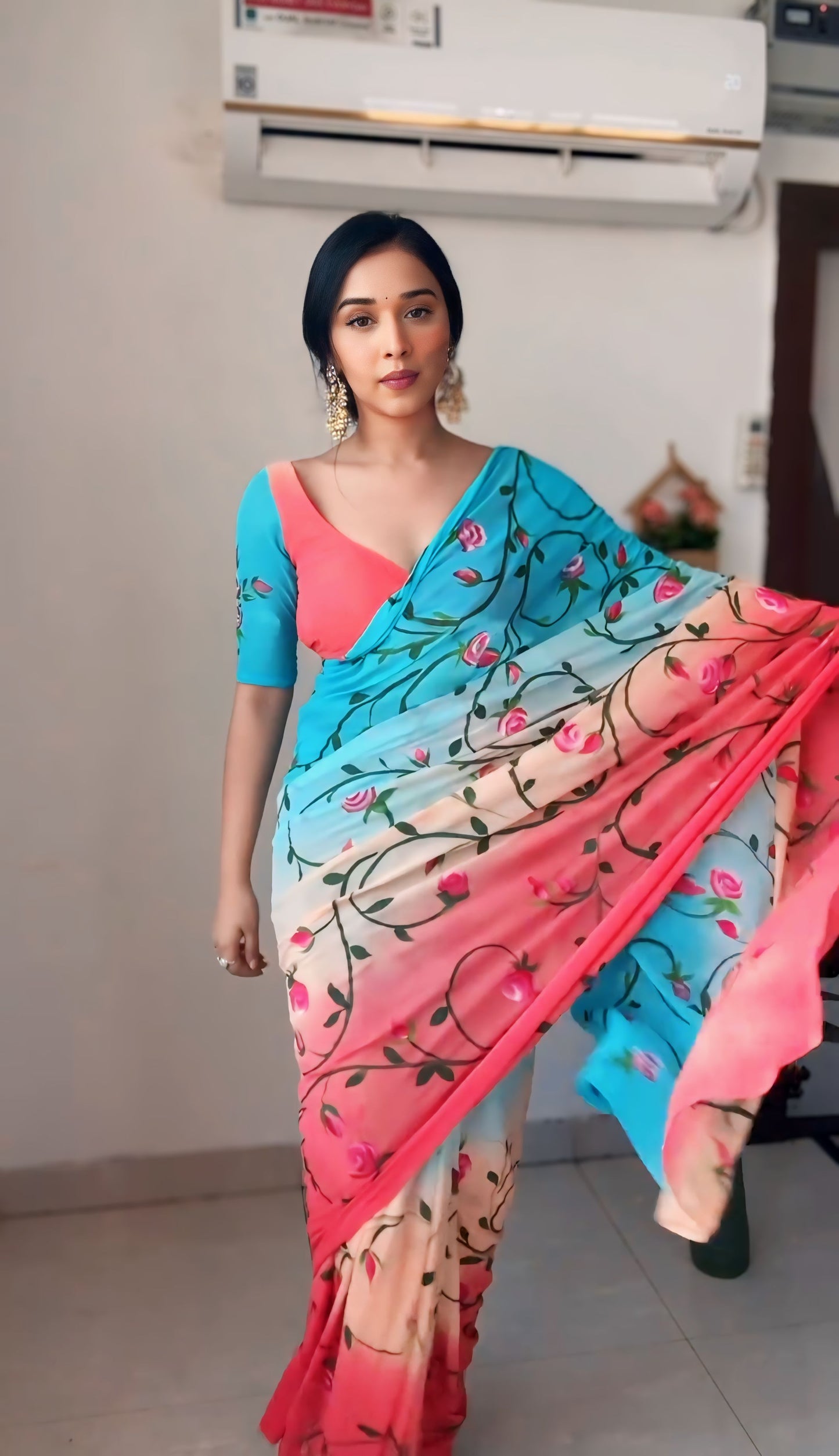 Vibrant Multi-Color One-Minute Wear Georgette Saree for Effortless Style and Grace