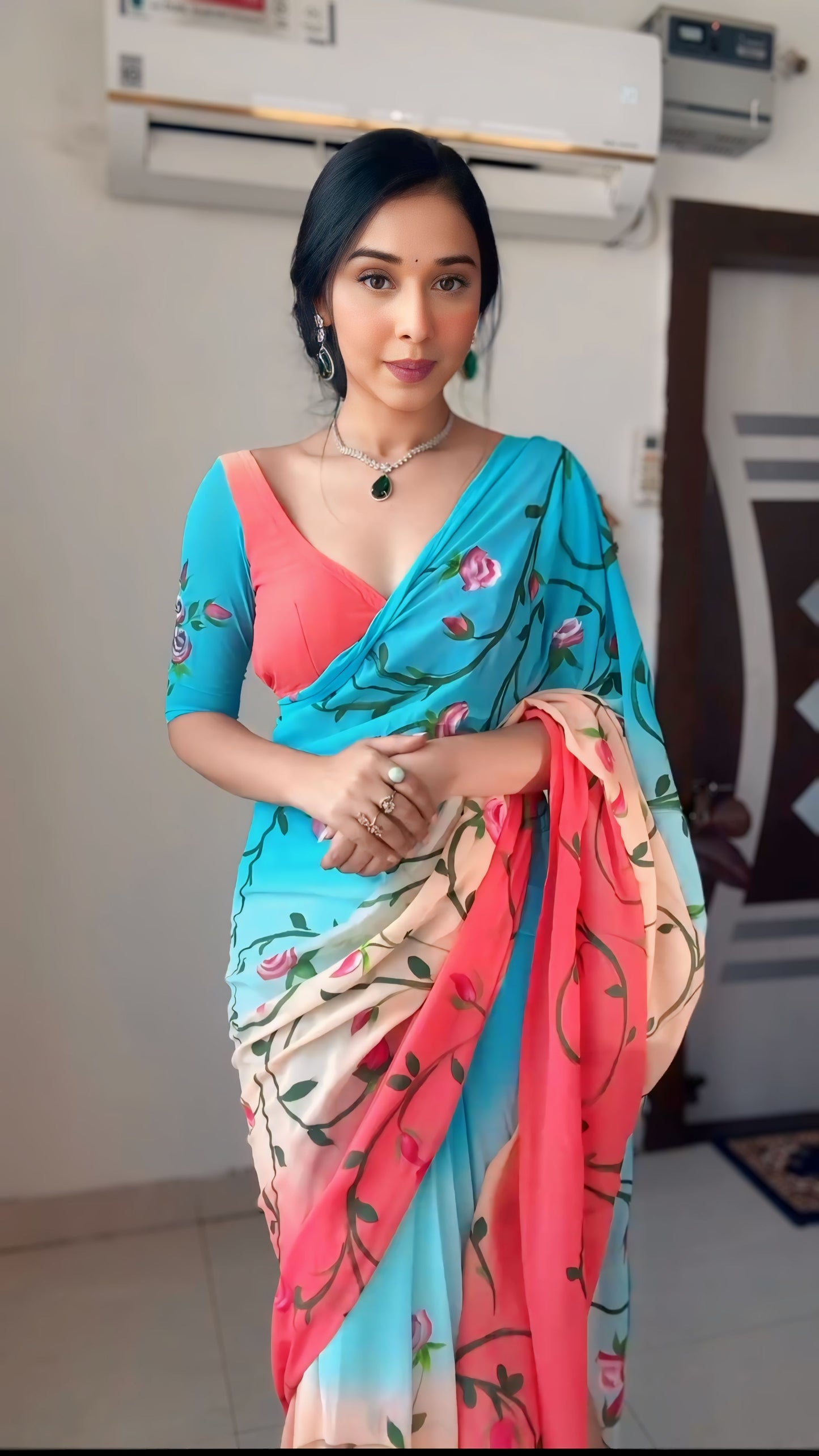 Vibrant Multi-Color One-Minute Wear Georgette Saree for Effortless Style and Grace