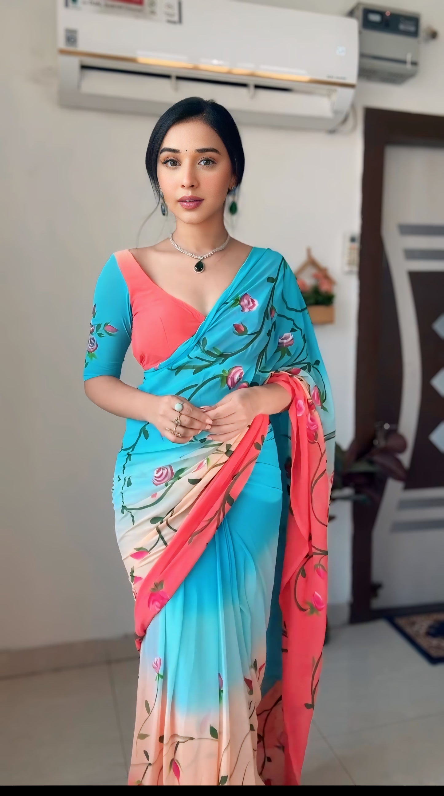 Vibrant Multi-Color One-Minute Wear Georgette Saree for Effortless Style and Grace