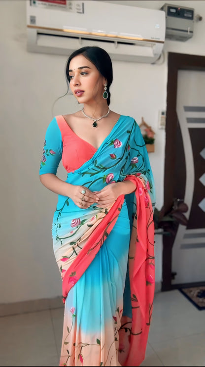 Vibrant Multi-Color One-Minute Wear Georgette Saree for Effortless Style and Grace