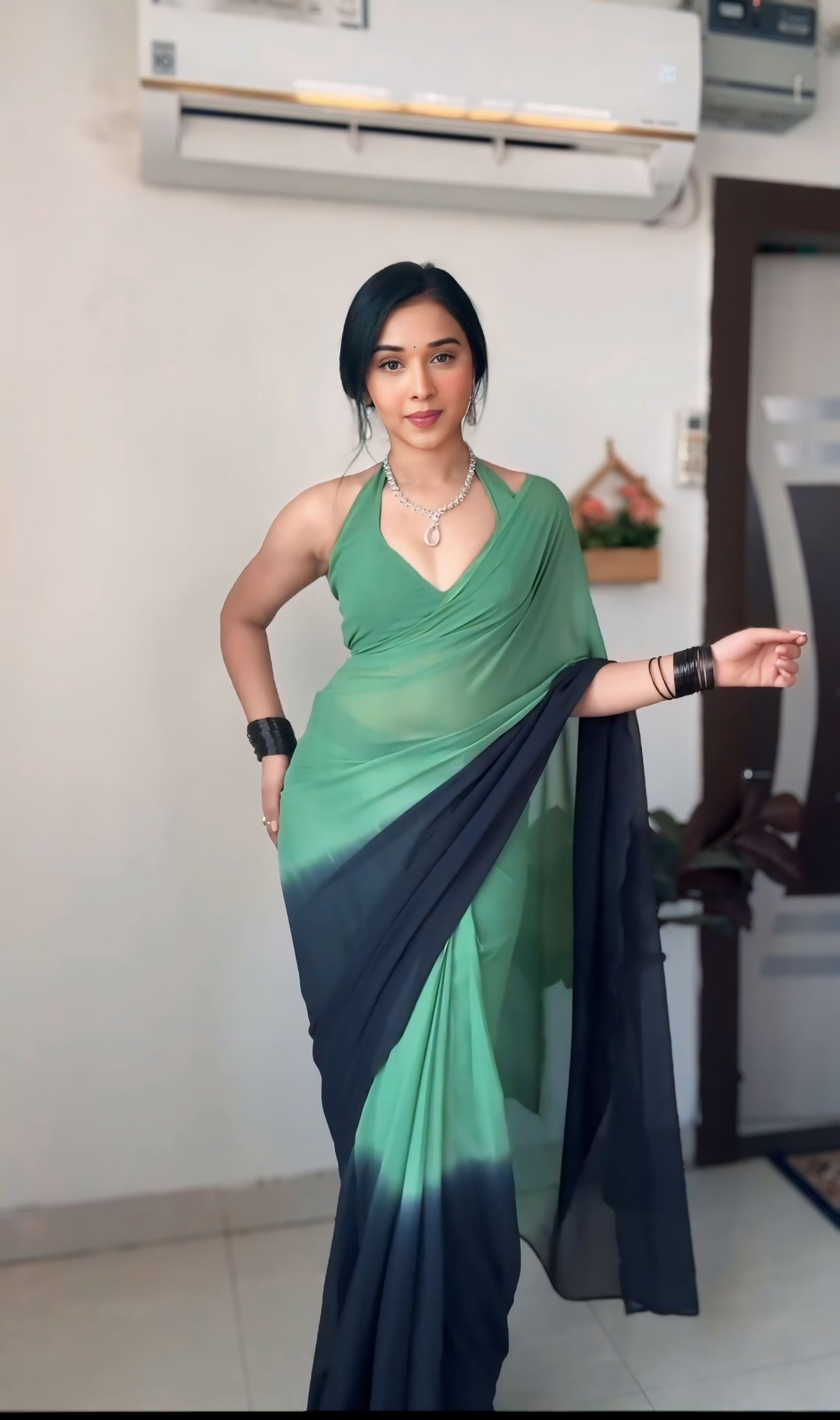 Effortless Draping with Multi-Tone One-Minute Wear Georgette Saree