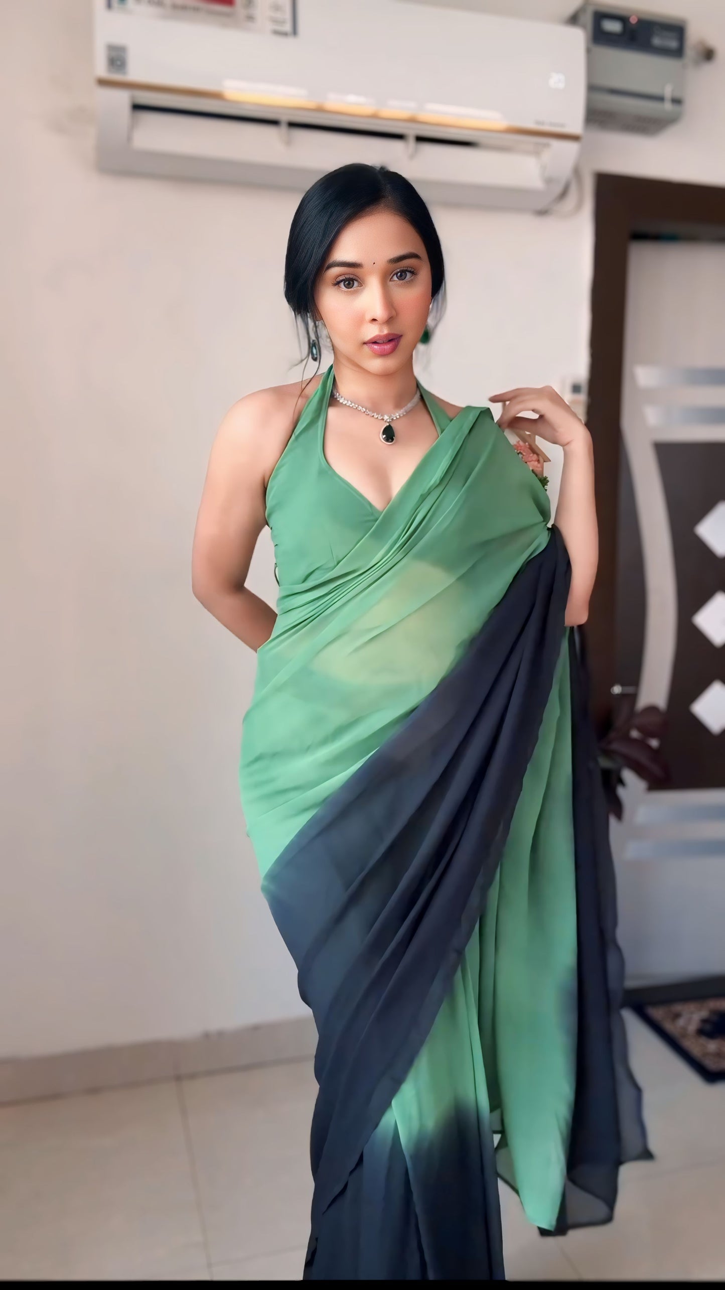 Effortless Draping with Multi-Tone One-Minute Wear Georgette Saree