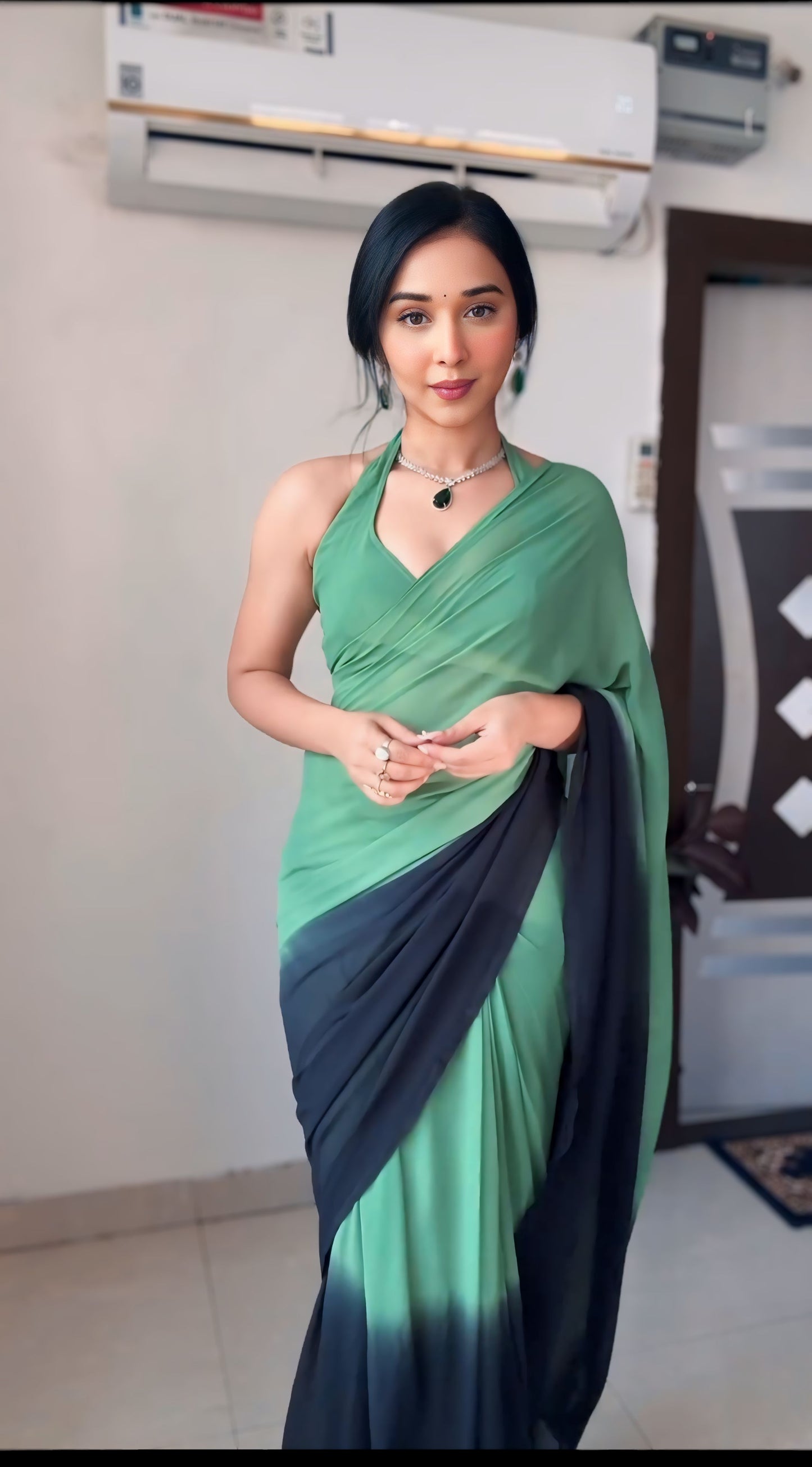 Effortless Draping with Multi-Tone One-Minute Wear Georgette Saree