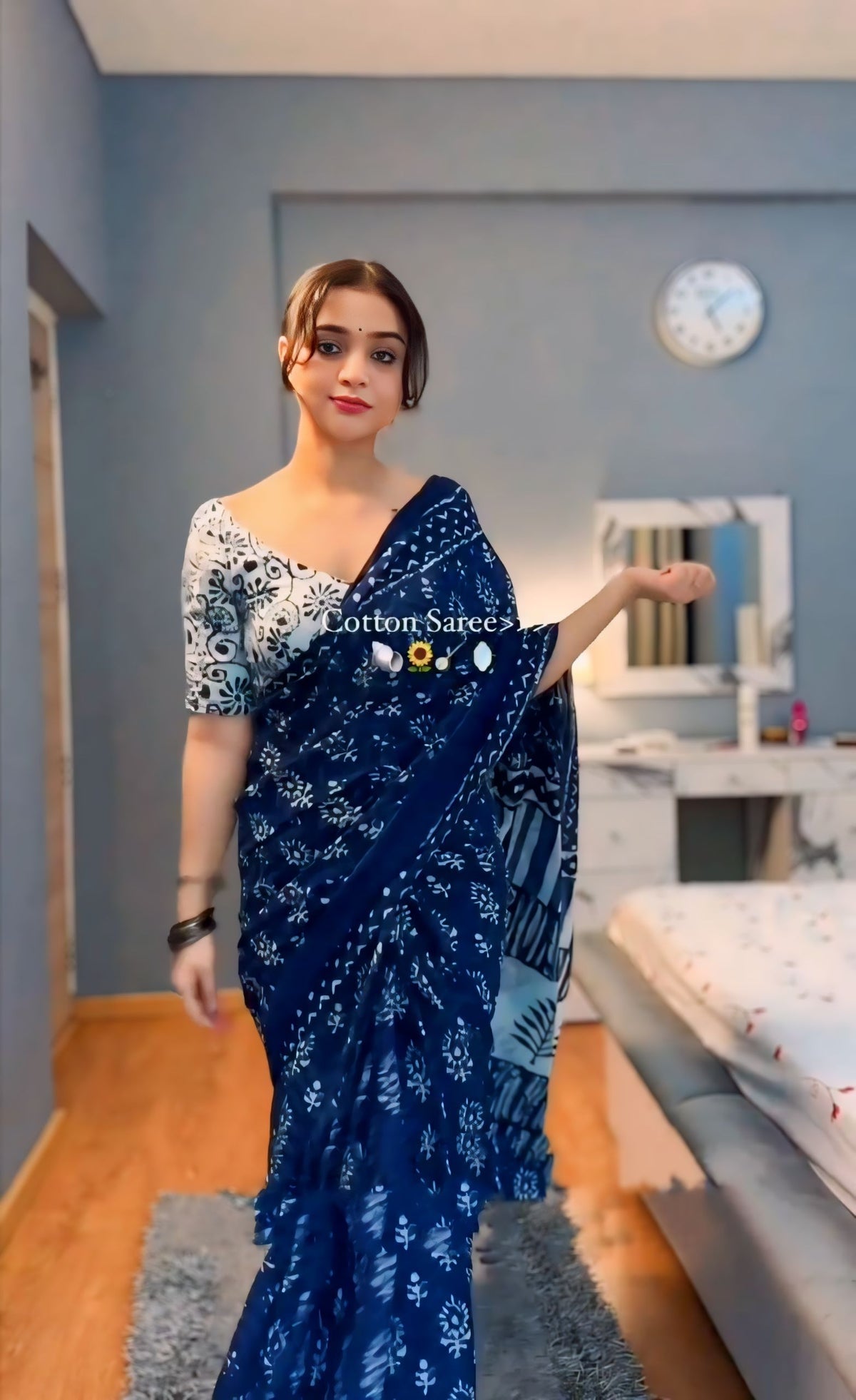 Amazing One-Minute Wear Printed Cotton Saree for Effortless Style and Comfort