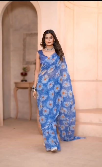 Effortless Style with Blue Color One-Minute Georgette Saree: Perfect for Any Celebration