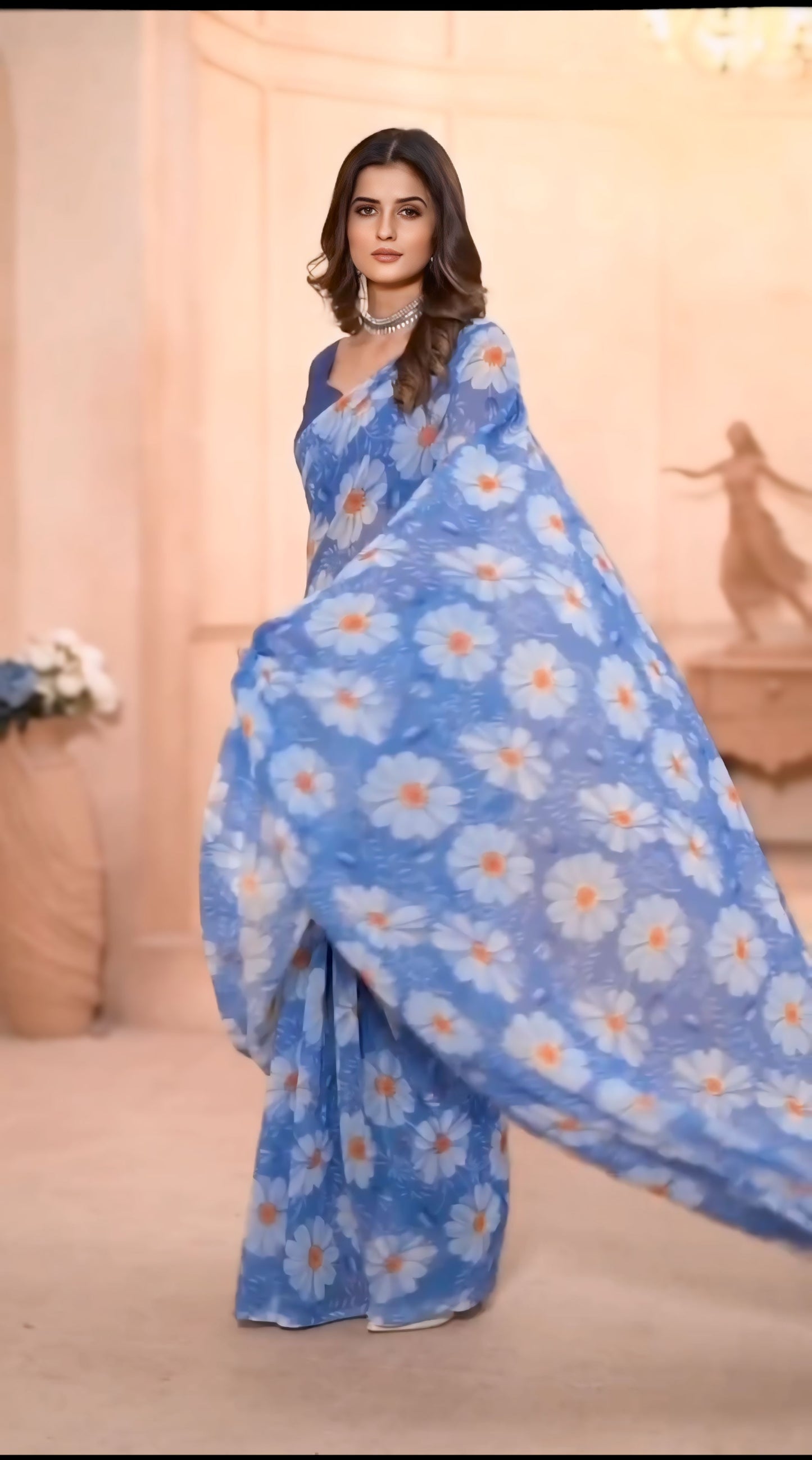 Effortless Style with Blue Color One-Minute Georgette Saree: Perfect for Any Celebration