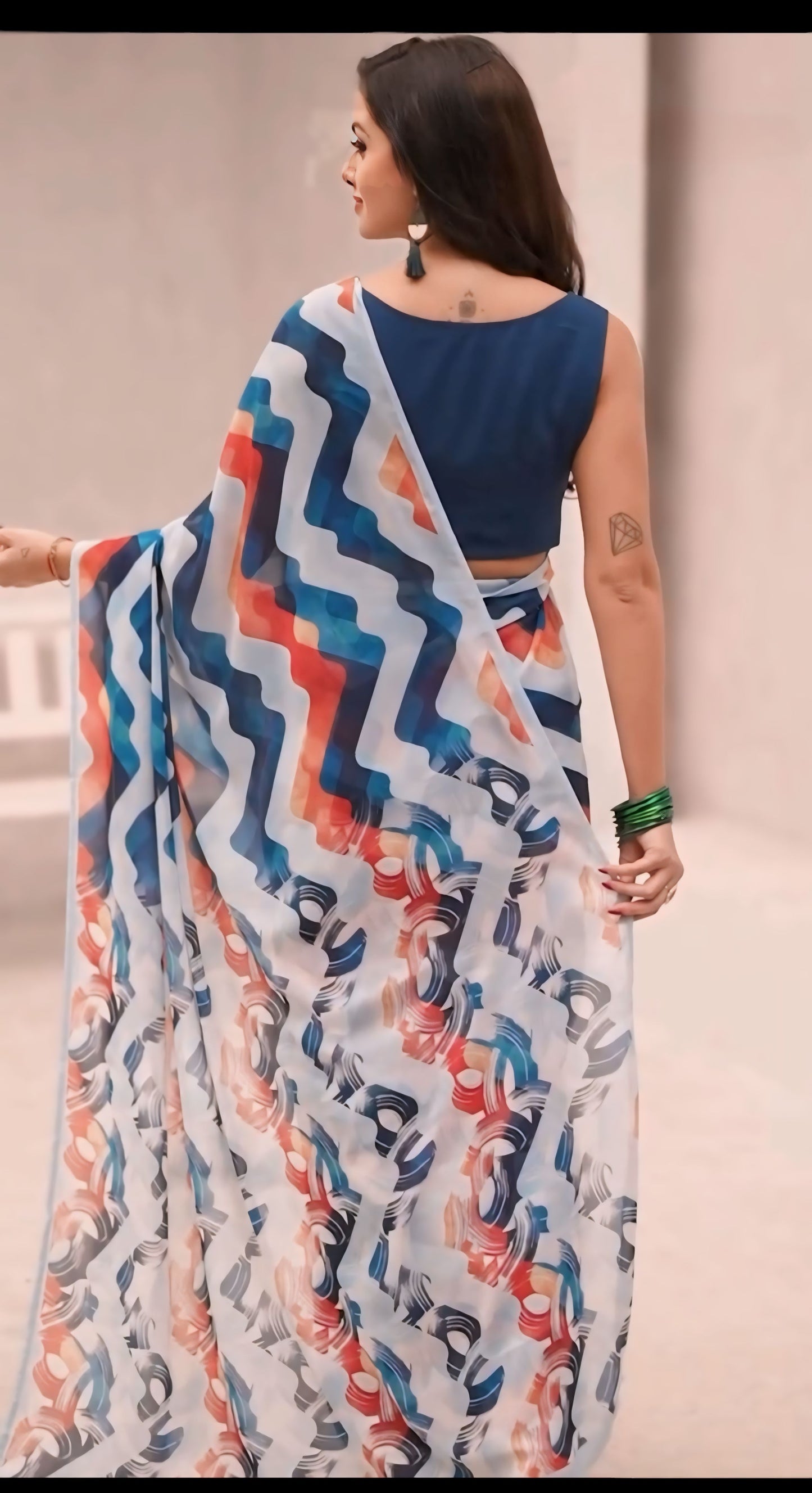 Fashion-Forward Multi-Color Georgette Saree: Quick Draping, Stunning Look in One Minute