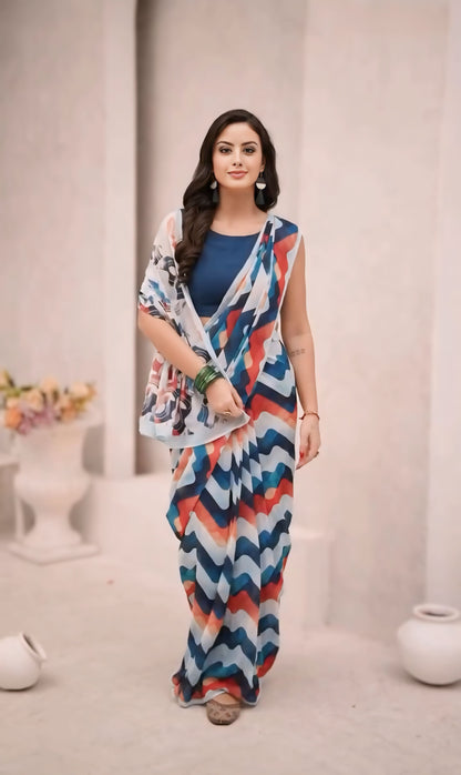 Fashion-Forward Multi-Color Georgette Saree: Quick Draping, Stunning Look in One Minute