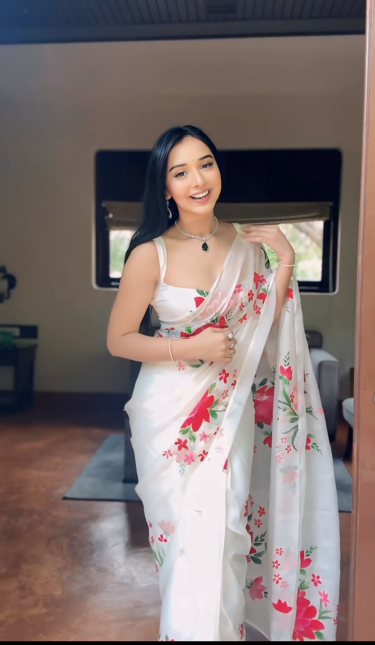 Vibrant White-Color One Minute Wear Organza Saree: Effortless Elegance for Every Occasion