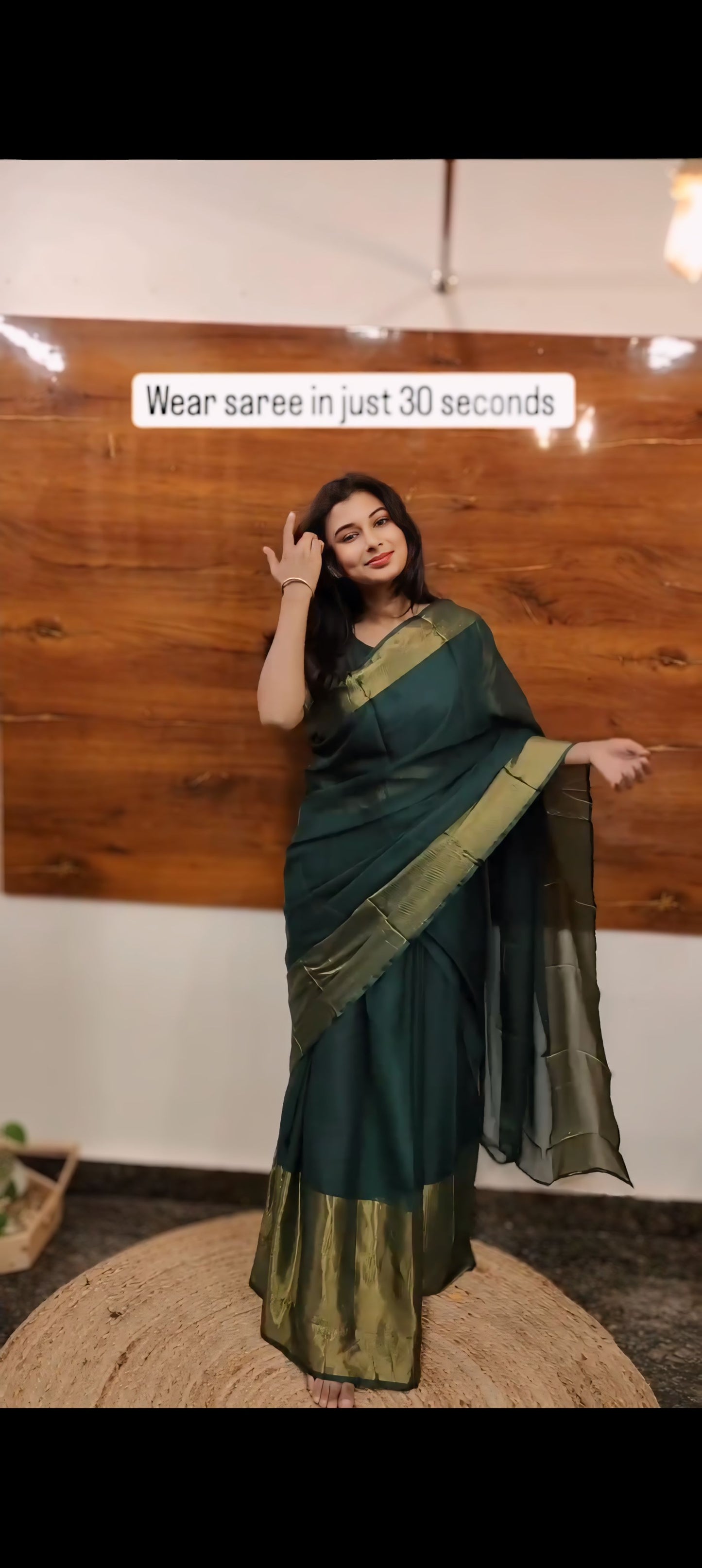 Green Color Chiffon Saree: Trendy One-Minute Draping for Modern Elegance