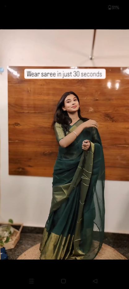 Green Color Chiffon Saree: Trendy One-Minute Draping for Modern Elegance