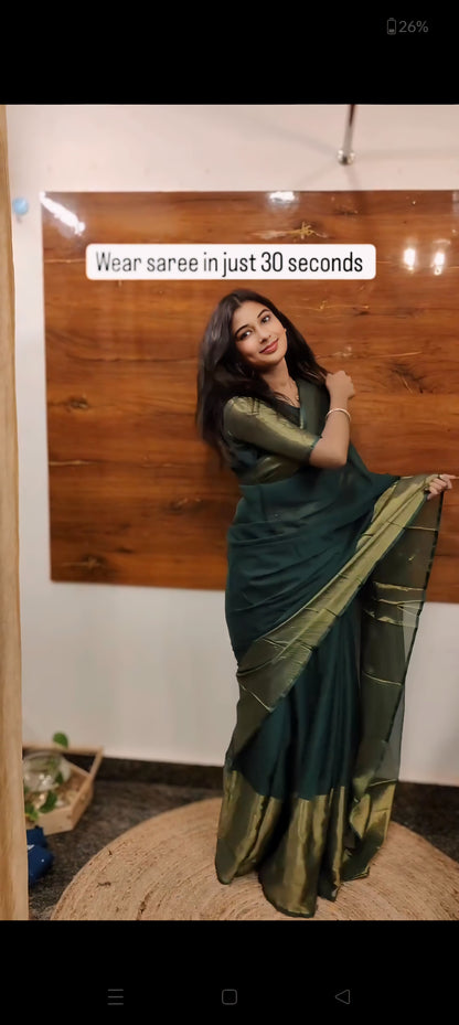 Green Color Chiffon Saree: Trendy One-Minute Draping for Modern Elegance