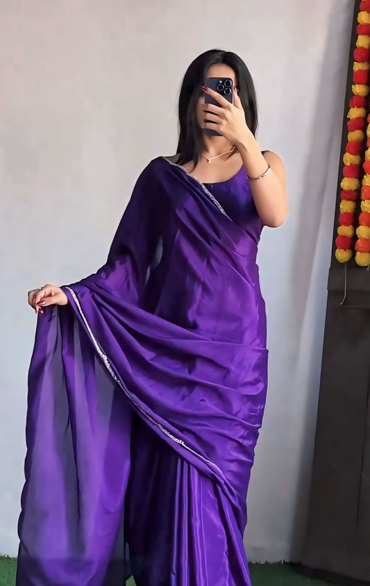 New Purple-Color One-Minute Rangoli Silk Saree: Modern Draping for a Timeless Look