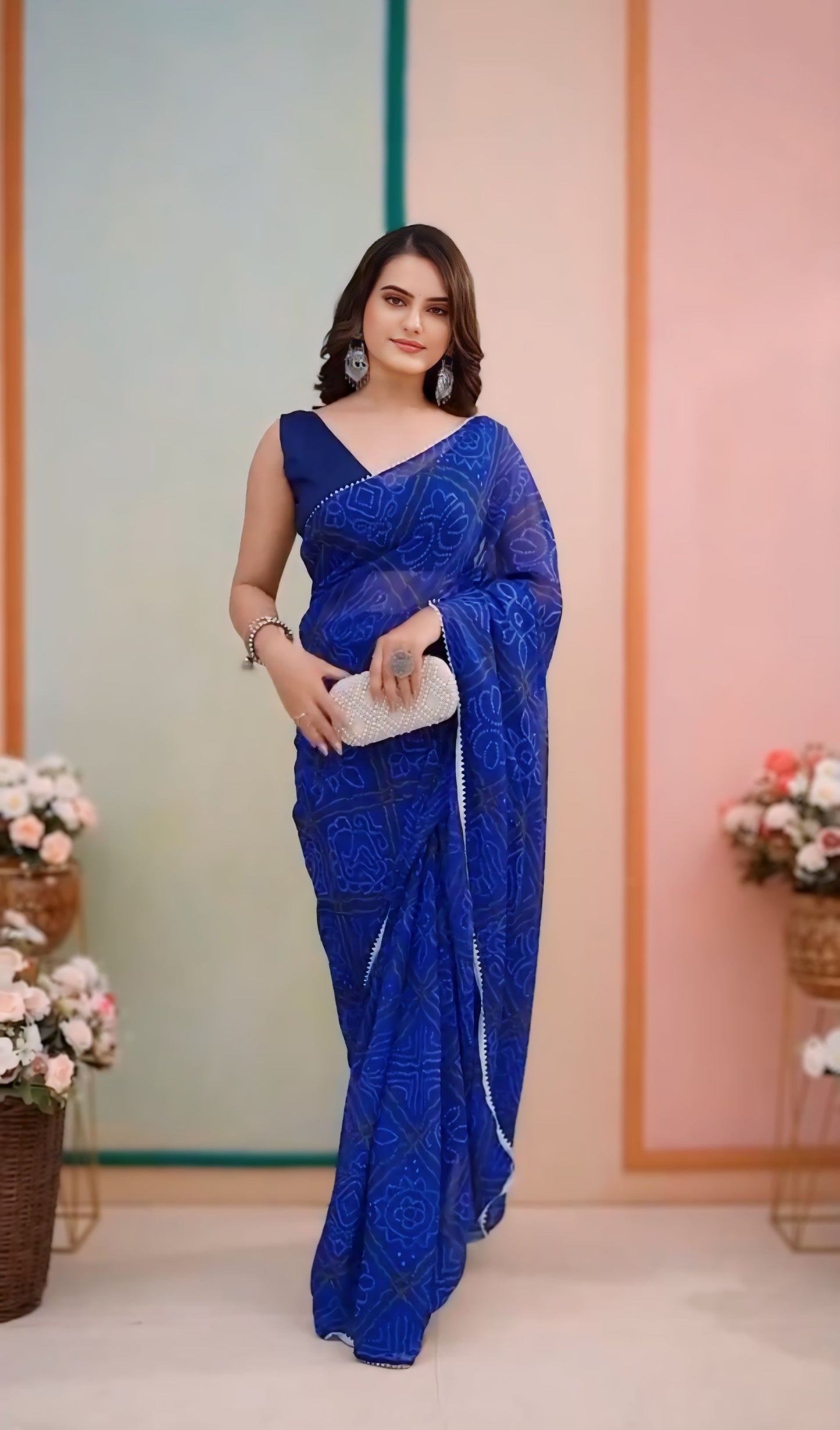 Effortless Style with Blue-Color One-Minute Georgette Saree: Perfect for Any Celebration