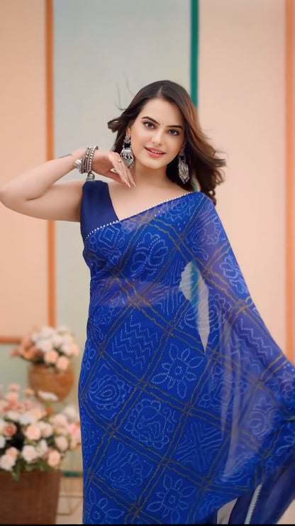 Effortless Style with Blue-Color One-Minute Georgette Saree: Perfect for Any Celebration