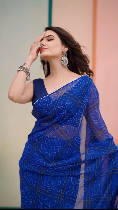 Effortless Style with Blue-Color One-Minute Georgette Saree: Perfect for Any Celebration