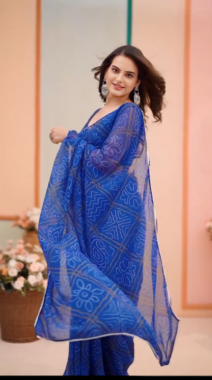 Effortless Style with Blue-Color One-Minute Georgette Saree: Perfect for Any Celebration