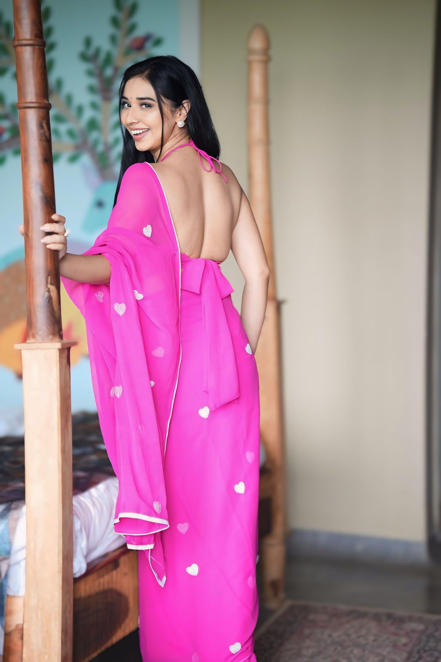 Effortless Elegance: One-Minute Wear Pink Georgette Saree for Modern Women