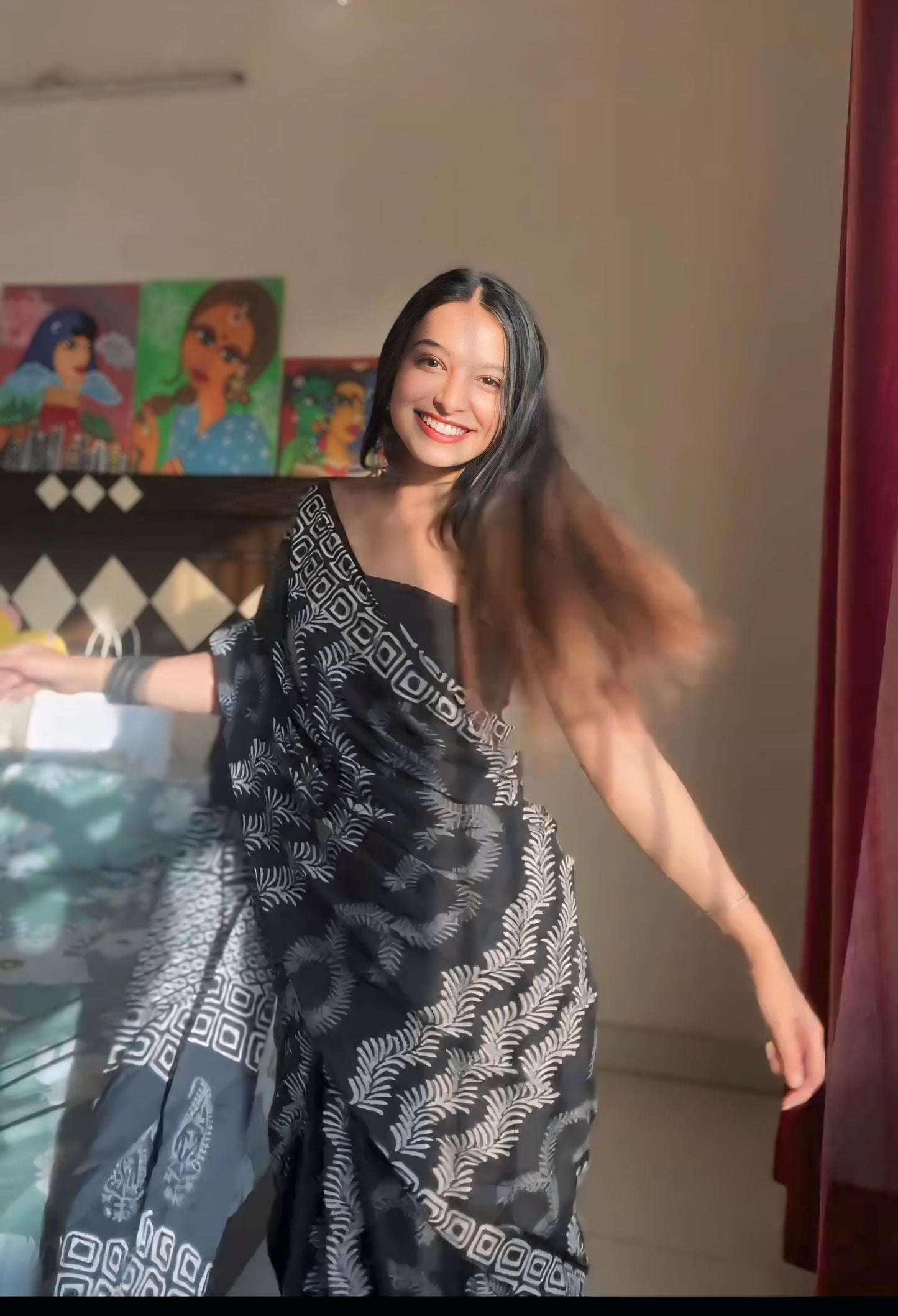 Vibrant Black-Color Cotton Saree for Instant Grace and Style in One Minute