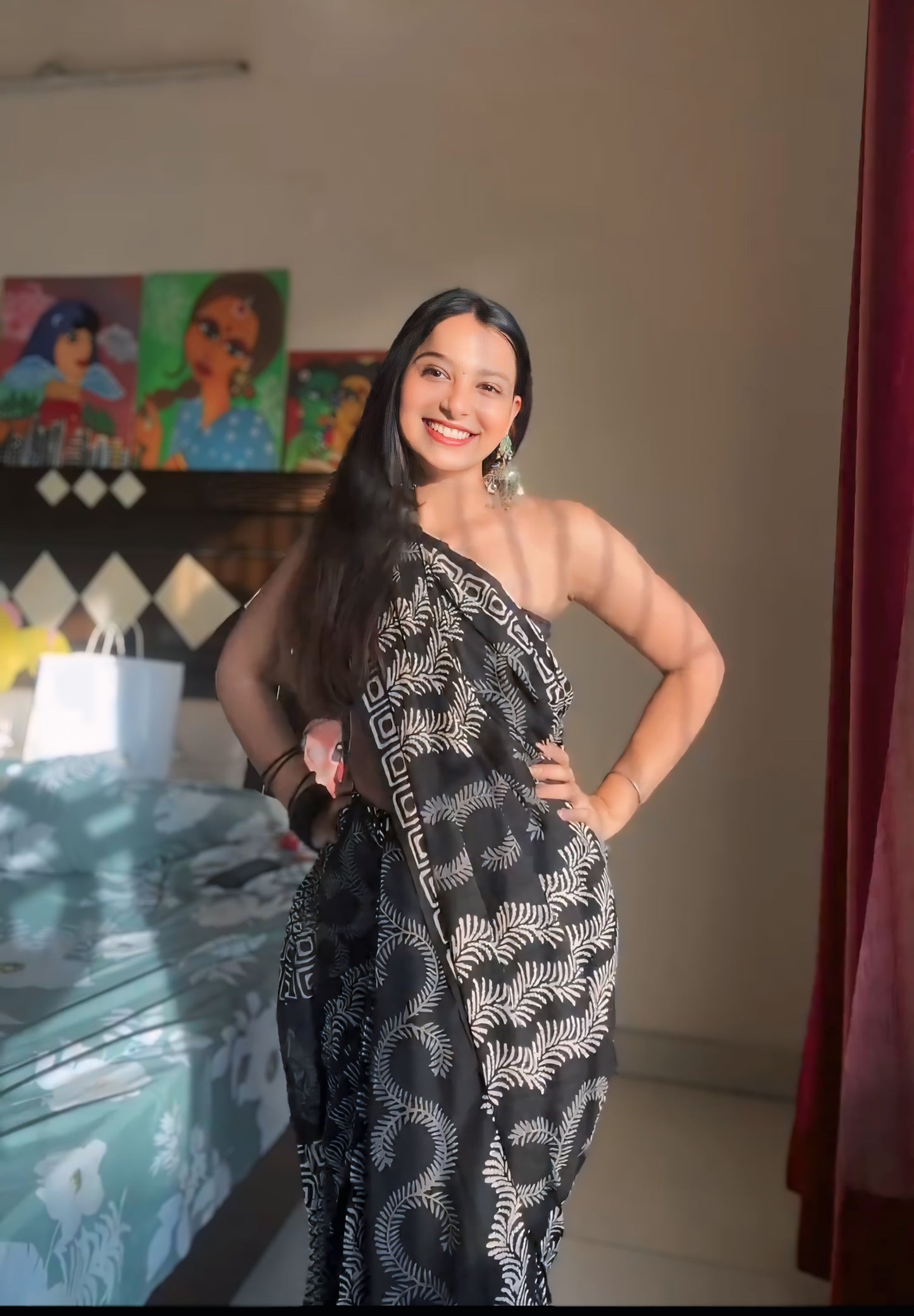 Vibrant Black-Color Cotton Saree for Instant Grace and Style in One Minute