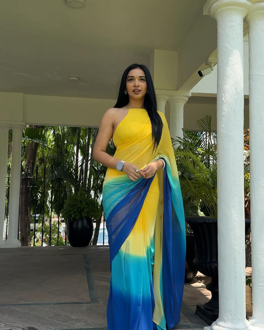 Quick-Drape Multi Color Georgette Saree: Style and Simplicity in One Minute