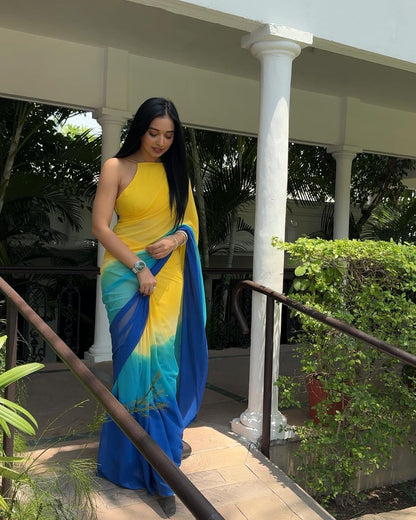 Quick-Drape Multi Color Georgette Saree: Style and Simplicity in One Minute