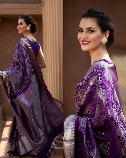 Premium Purple Kanjivaram Saree with Matching Border – Perfect for Festivities