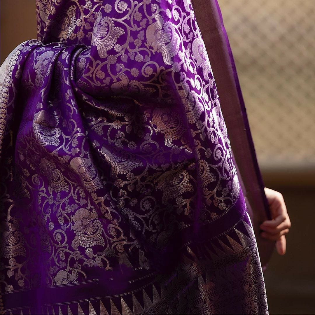 Premium Purple Kanjivaram Saree with Matching Border – Perfect for Festivities