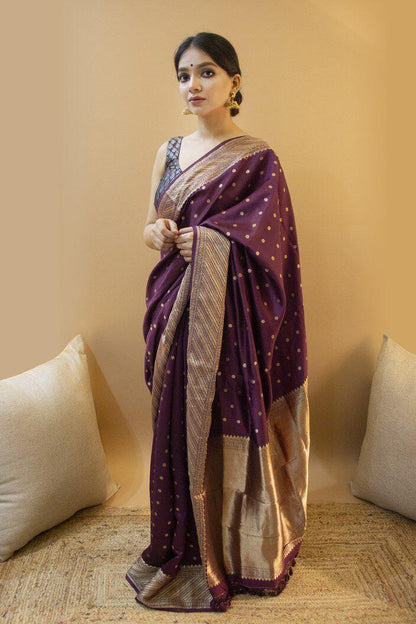 Traditional Wine Color Soft Silk Kanjivaram Saree with Elegant Matching Border