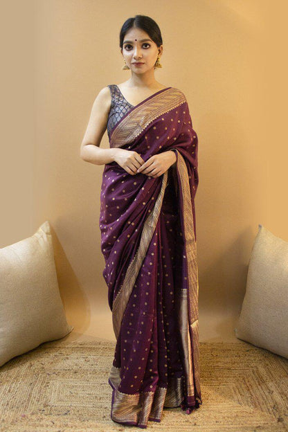 Traditional Wine Color Soft Silk Kanjivaram Saree with Elegant Matching Border