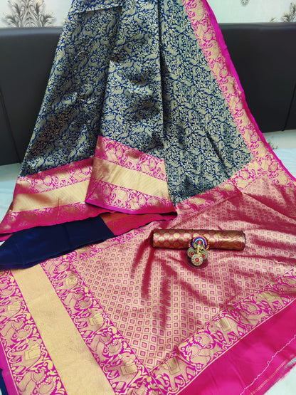 Radiant Blue Soft Silk Kanjivaram Saree with Beautiful Matching Border Design