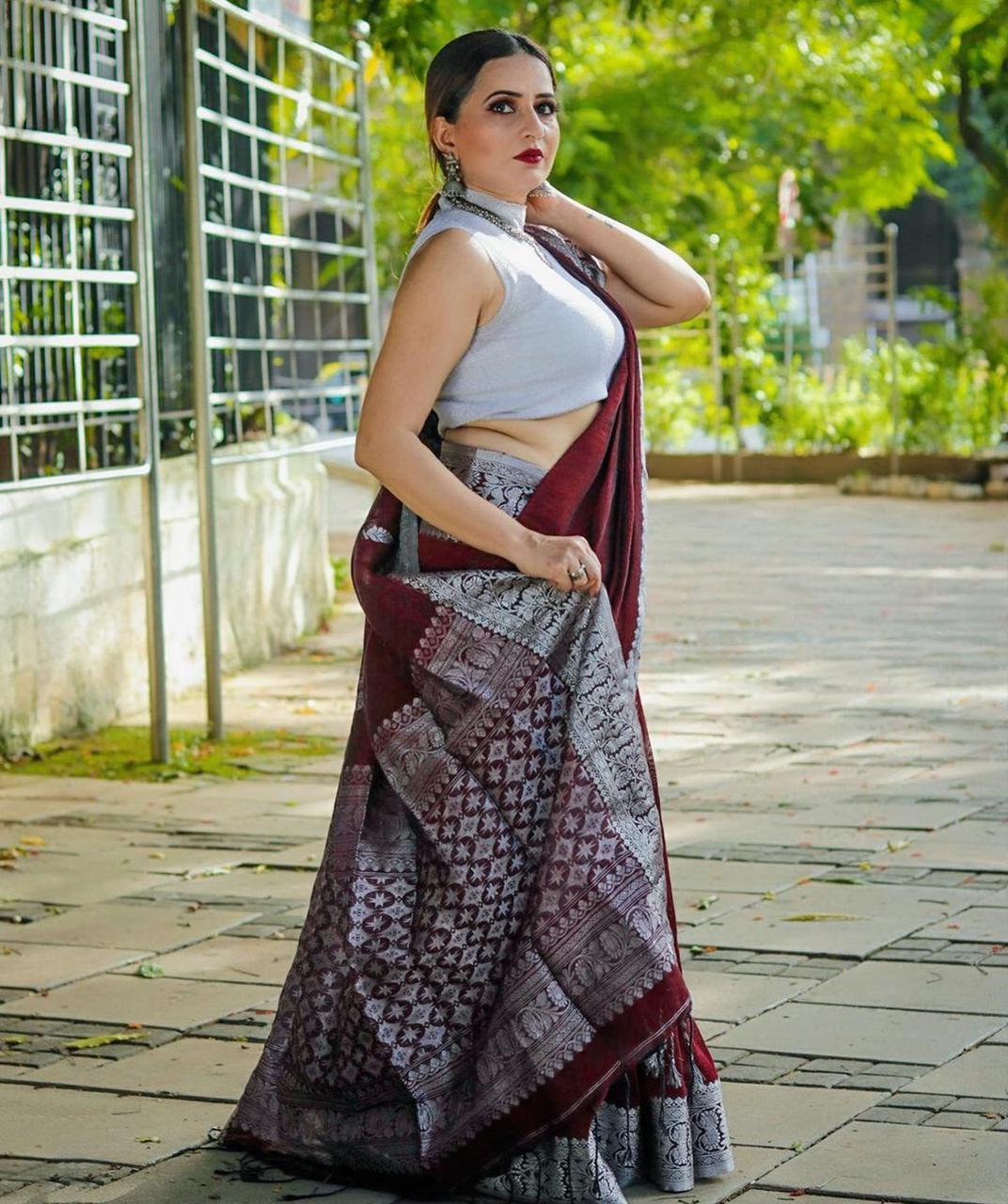 Stunning Maroon Color Kanjivaram Saree with Soft Silk Finish and Elegant Border