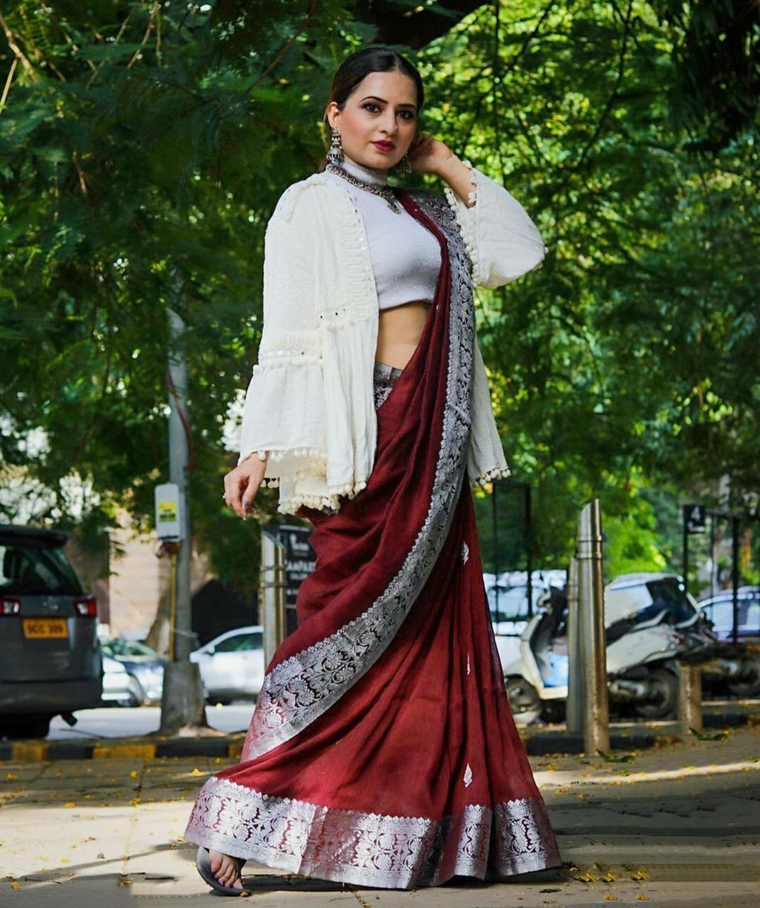 Stunning Maroon Color Kanjivaram Saree with Soft Silk Finish and Elegant Border