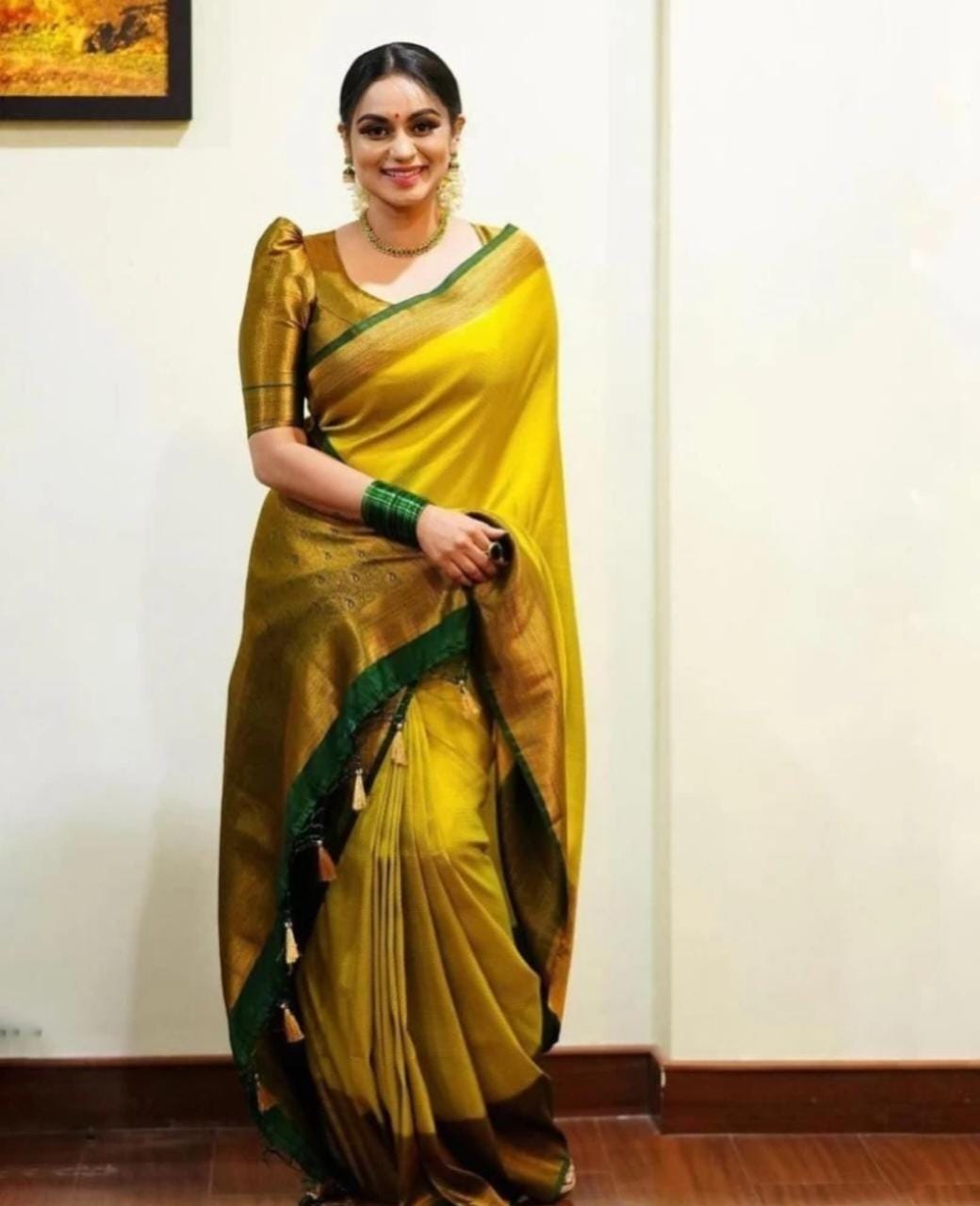 Drape Yourself in Luxury: Yellow and Green Border Saree for Special Occasions