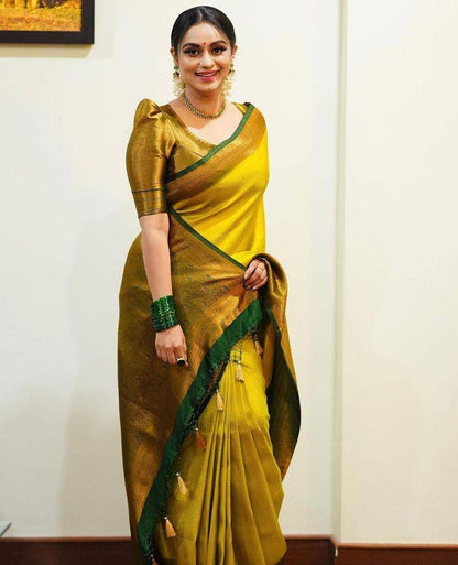 Drape Yourself in Luxury: Yellow and Green Border Saree for Special Occasions