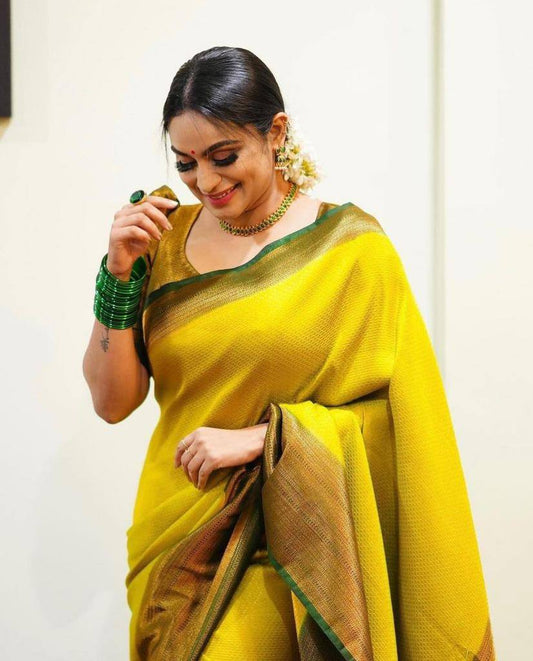 Drape Yourself in Luxury: Yellow and Green Border Saree for Special Occasions