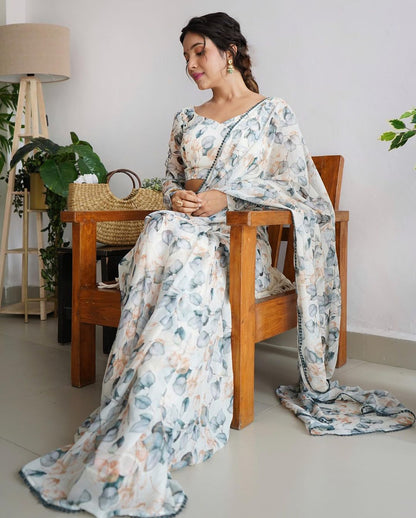 Classic White Kanjivaram Saree in Silk - Effortlessly Ready for You