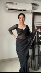 Lustrous Black Color Georgette Saree: Elegant and Easy-to-Wear for Modern Women