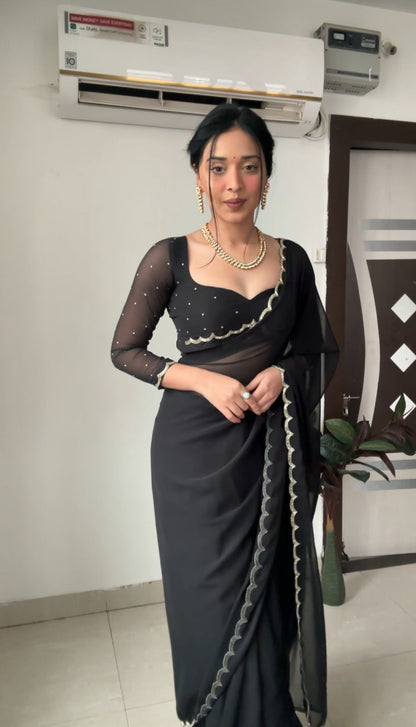 Lustrous Black Color Georgette Saree: Elegant and Easy-to-Wear for Modern Women