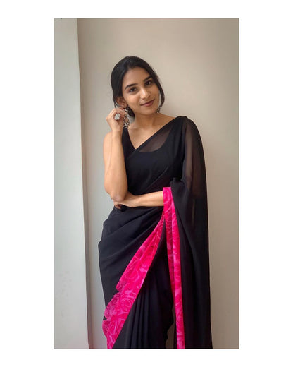 Sophisticated Black-Pink Georgette Silk Saree – Perfect for Celebrations